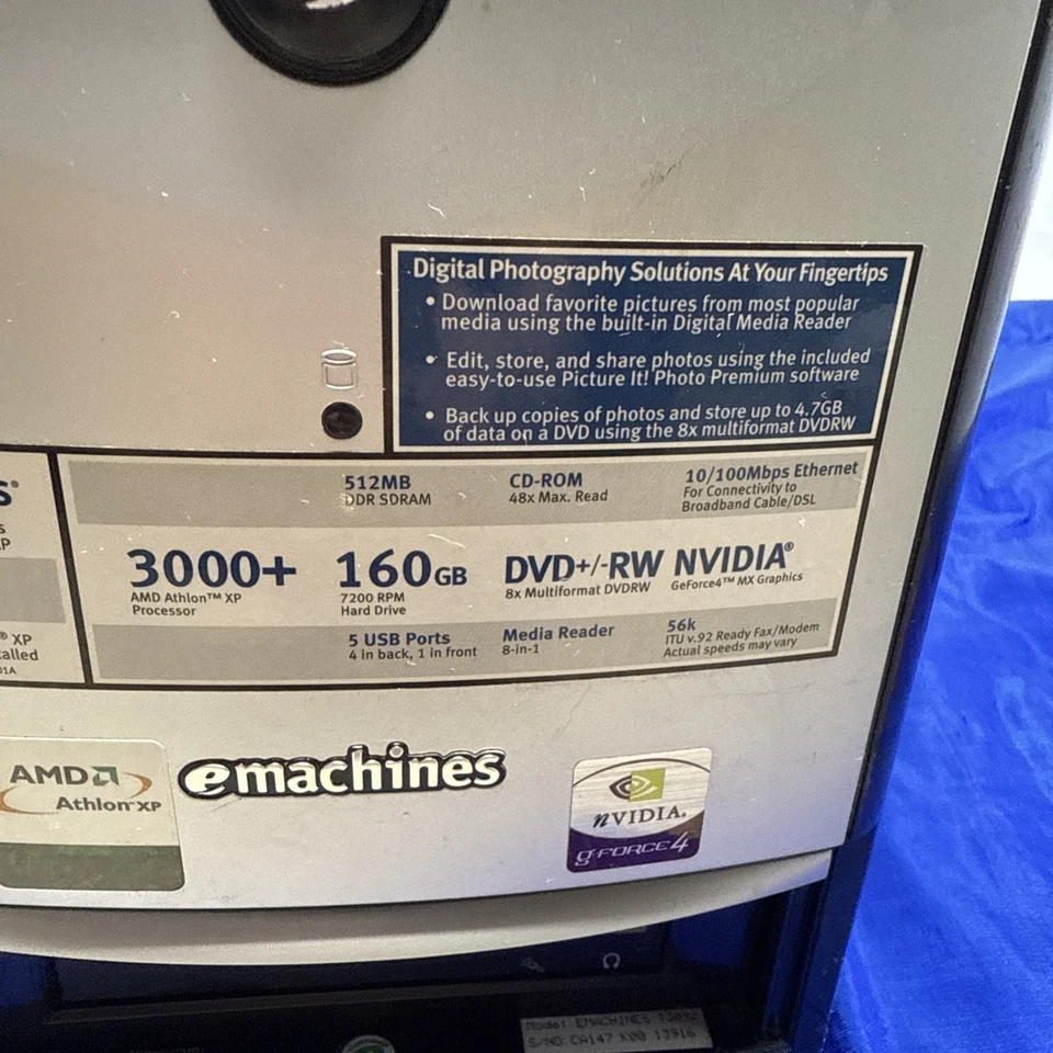 eMachines T3092 Desktop Tower AMD Athlon 1.3GHz Windows XP 512MB Ram 160GB HDD - Image 4 of 4