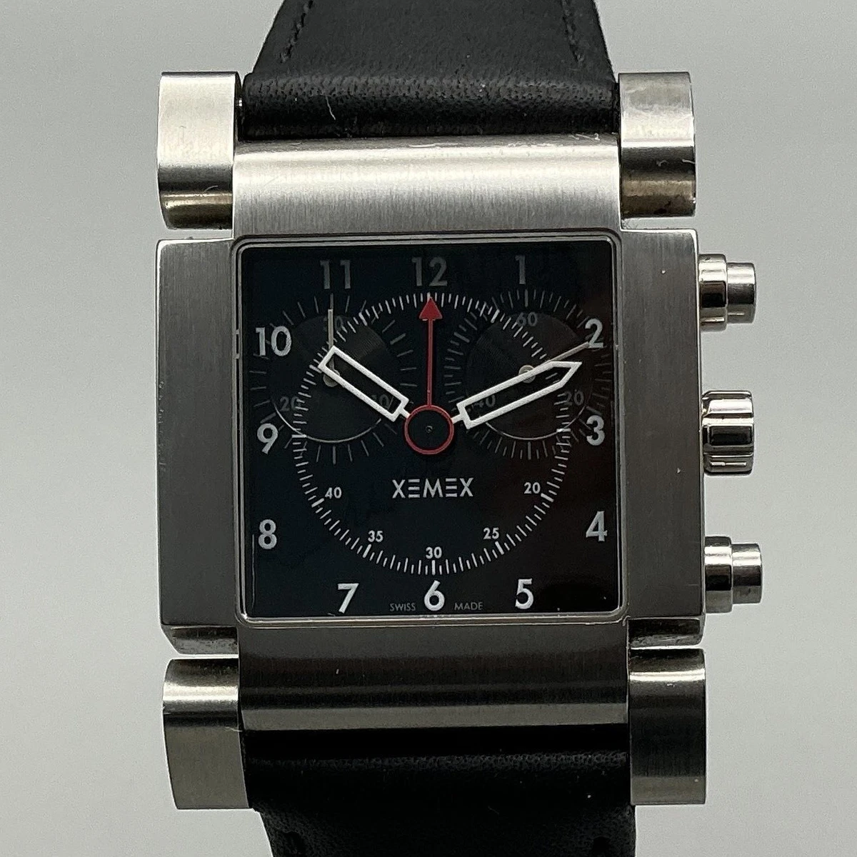 XEMEX Avenue Chronograph Mens Watch 31mm Black Dial Leather Swiss