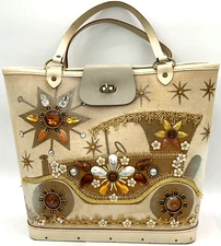 Vintage Enid Collins 1960s Mid Mod Horseless Carriage Wooden Bottom Texas MCM