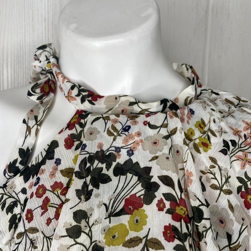 Why Dress One Shoulder Top S Tiered Asymmetrical White Brown Pink Tie Neck - Picture 7 of 10
