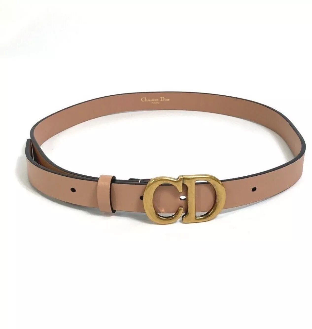Ceinture de boucle authentique DIOR Saddle Metal di Terre CD cuir rose beige