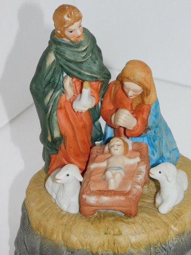 Nativity Music Box Vintage Jesus Christmas Manger Sheep Holiday Decoration - Picture 3 of 8