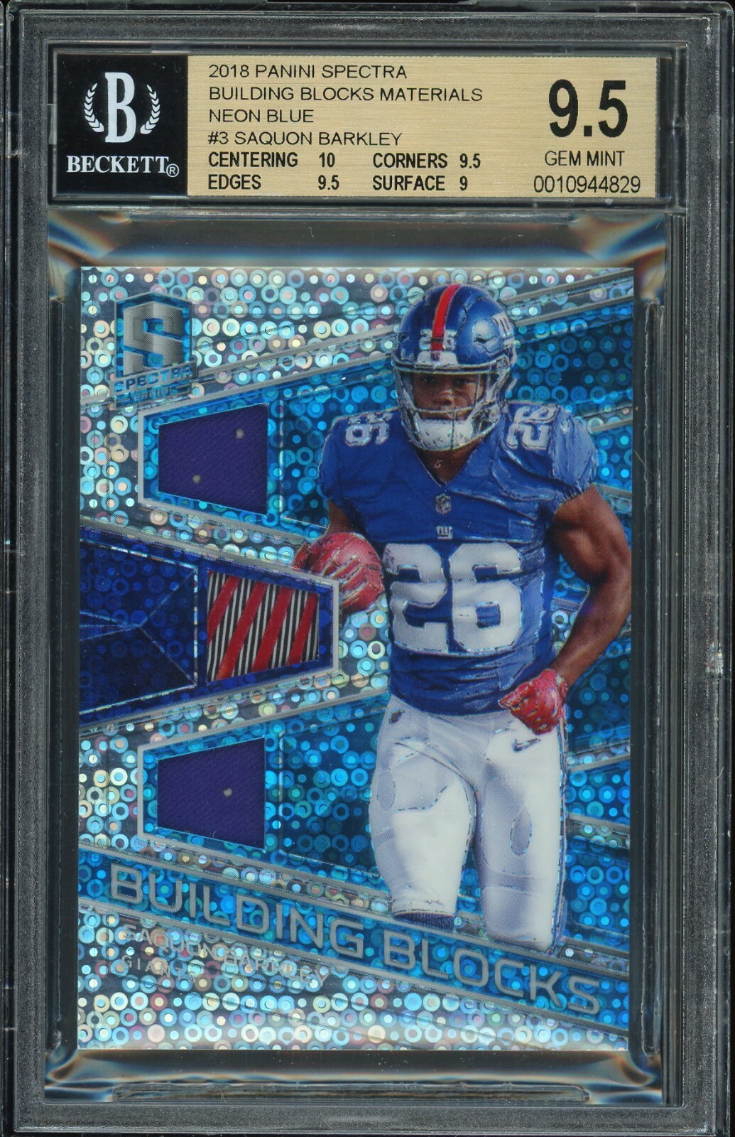 Saquon Barkley Panini Spectra Building Blocks Relics #3 Neon Blue