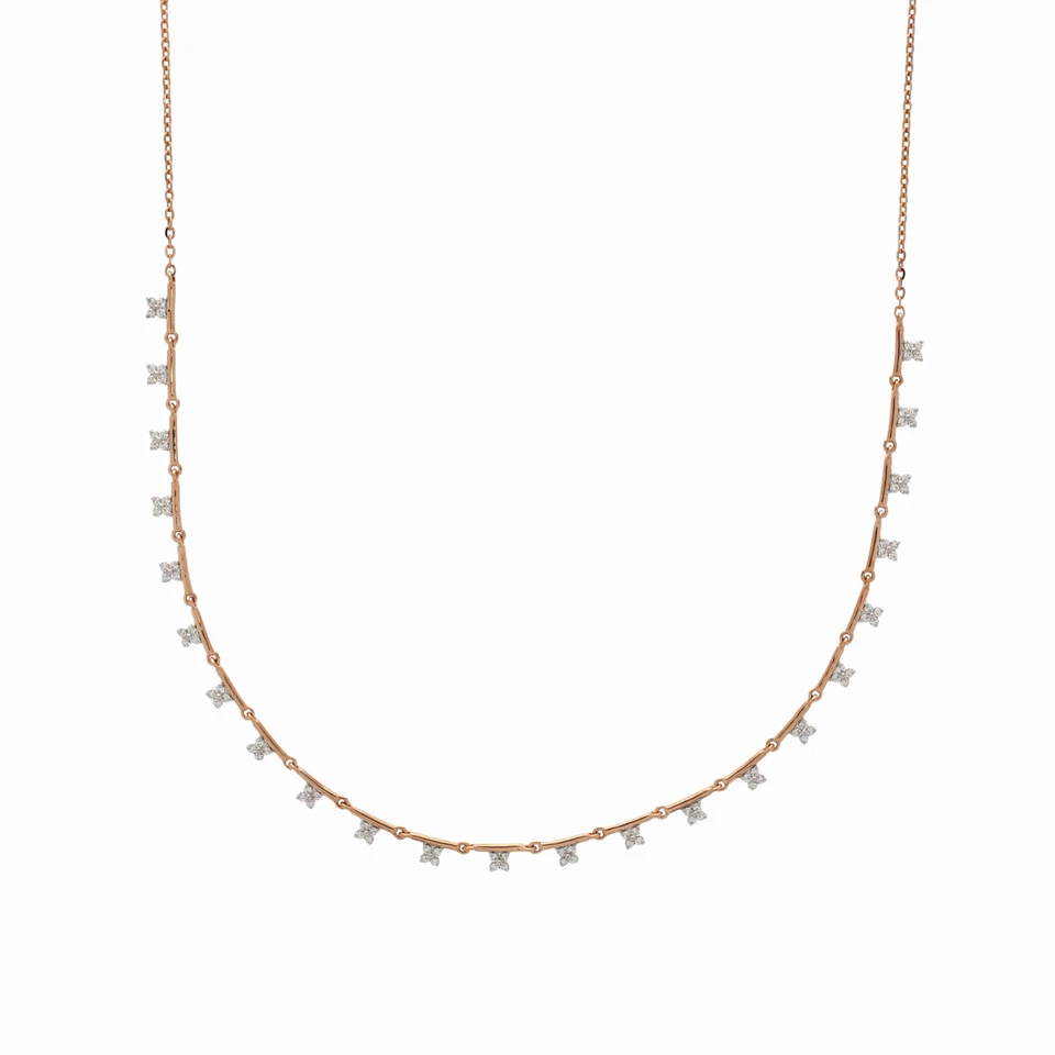 Hermoso collar de cadena de oro rosa de 18 k de diamantes de corte redondo natural de 0,50 quilates para mujer Foto 2 de 3