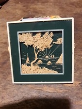 Vintage 3D Oriental Cork Artwork In Celluloid Frame. Retro. Landscape Diorama.