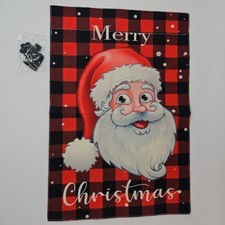 Merry Christmas Santa Claus Garden Flag 12"x18" Plaid Red Black New