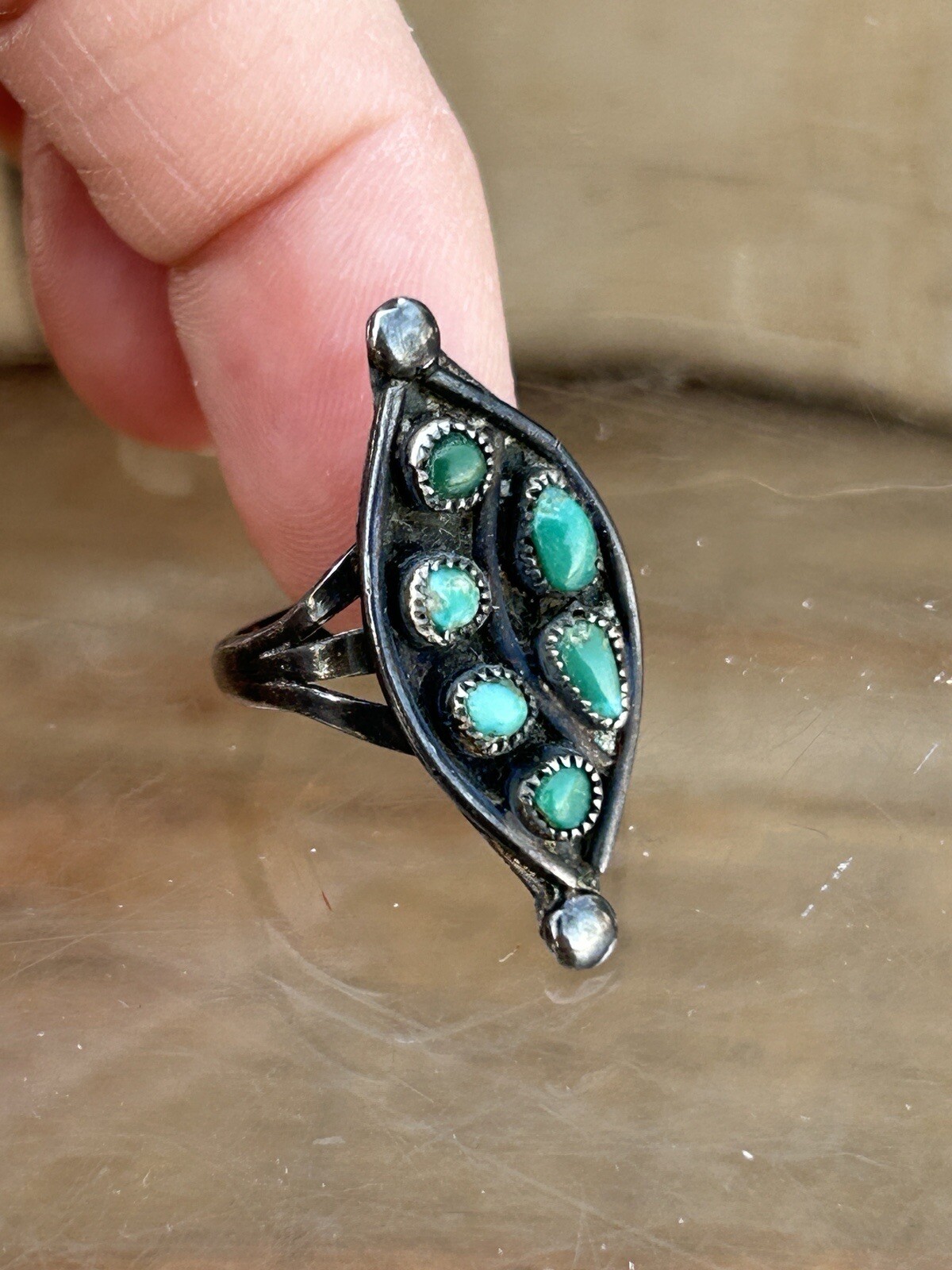 Native Sterling Silver Multi Turquoise Navette Ri… - image 2