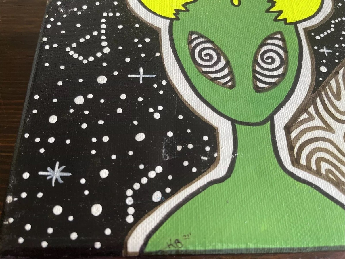 original Cosmic Space acrylic painting Alien portrait trippy 8x10