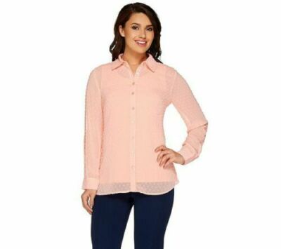Denim & Co. Swiss Dot Tunic Shirt w/Knit Tank Set-Sot Peach-Medium-NEW-A265695