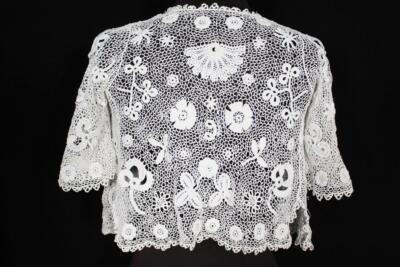 RARE FRENCH EDWARDIAN WHITE COTTON IRISH LACE SHOULDER JACKET SIZE SMALL 