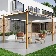 🥇10x13 Ft Outdoor Pergola with Retractable Canopy for Patios Gardens Backyard