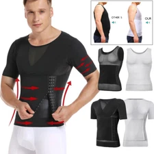 Mens Body Shaper Compression Shirts Abdomen Shapewear Tummy Slimming Corset Tops