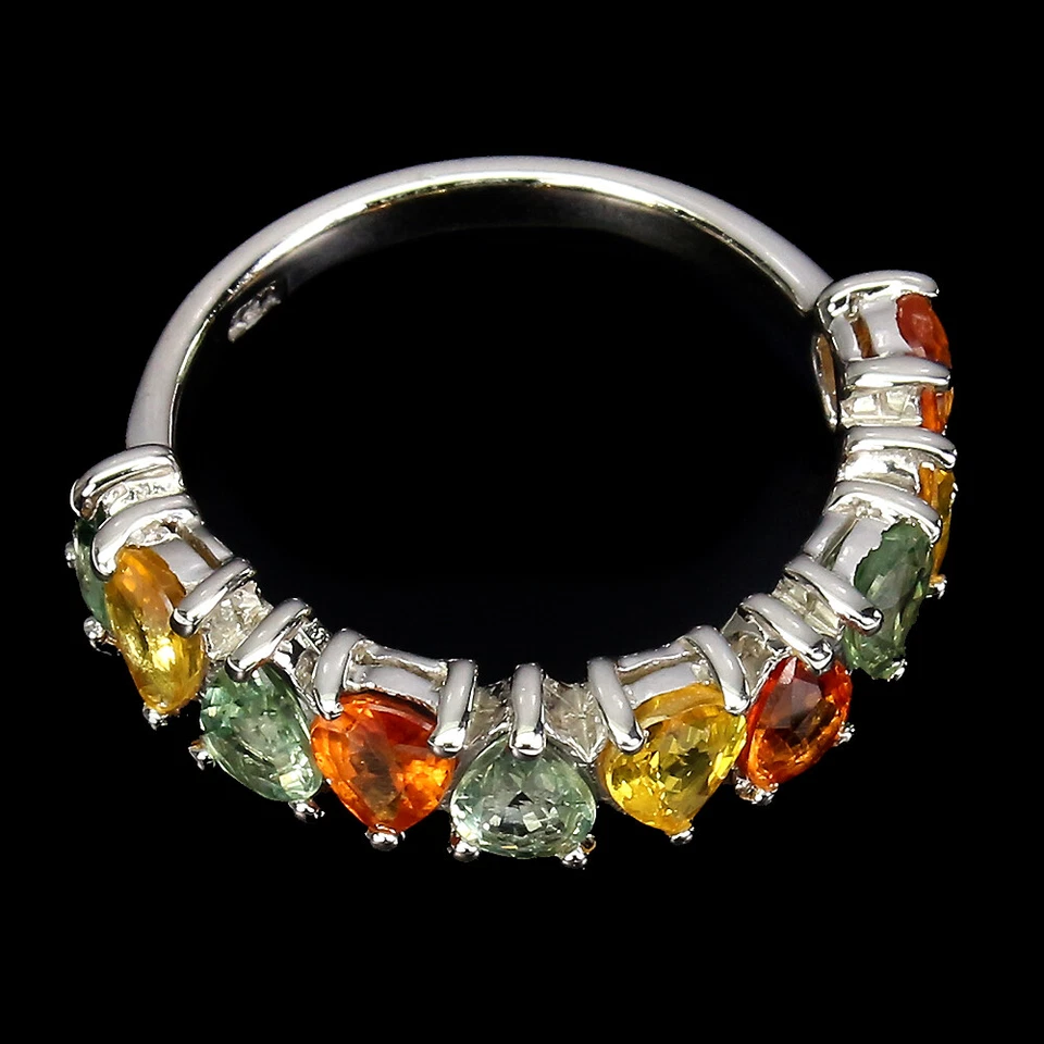 925 Anello Argento Sterling Pera Zaffiro Multicolore 5x4mm Gemma Gioielli - Immagine 3 di 4