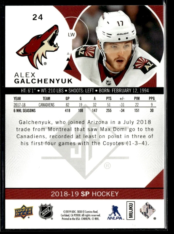 2018-19 SP Alex Galchenyuk #24 H8R1J - Image 2 of 2