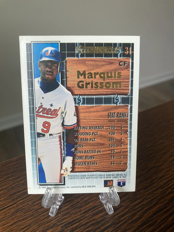 1994 Topps Black Gold Marquis Grissom #34 (Expos) VG WEAR - Image 2 of 2