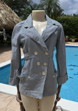 FENDI ROMA BLUE  WHITE STRIPED BELTED WAIST DETAIL CASUAL JACKET Sz 42