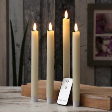 LED Stabkerzen Tafelkerzen Dinnerkerzen Rustik-Optik Fernbedienung creme 4St