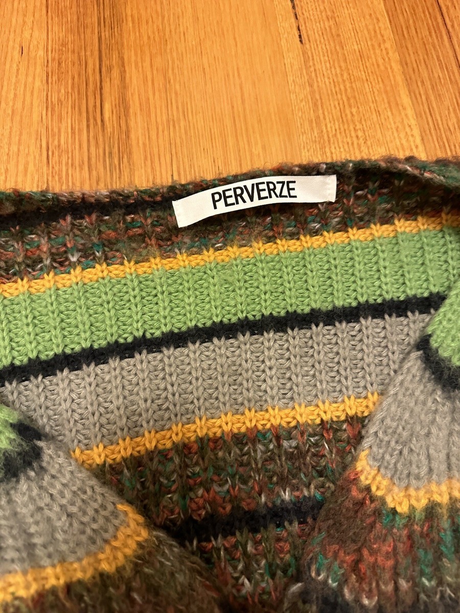 RRP$574) PERVERZE JAPAN Gradient Stripe Wide Cardigan / Green Size 