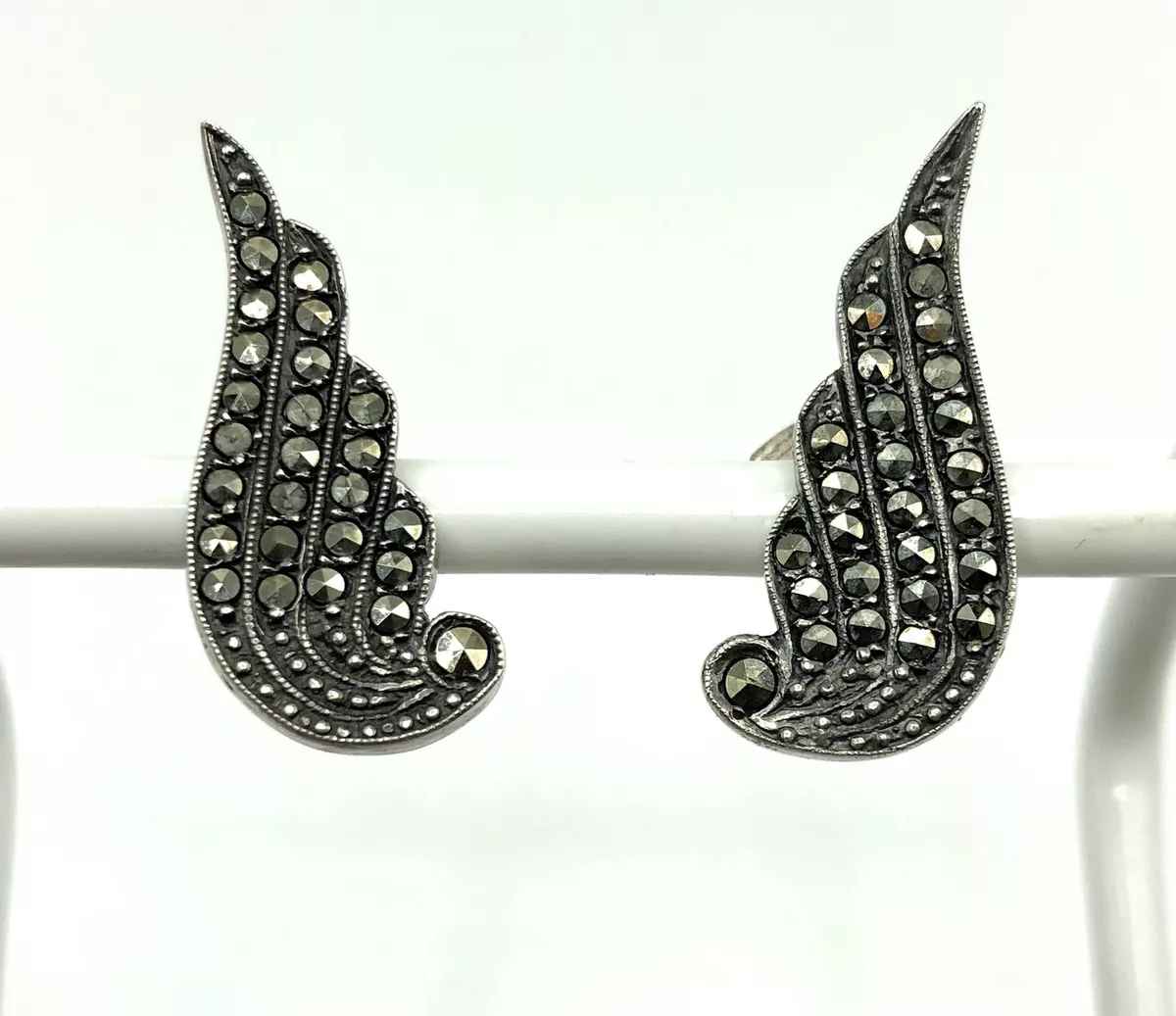 Vintage Sterling Silver Marcasite Clip Earrings b eBay