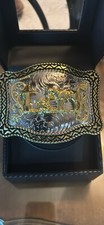 Christian Cowboy Belt Buckle For Man 4.25"x3.25" Silver Tone/Gold/Black