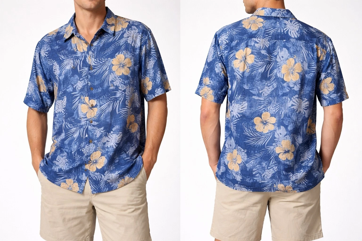 Island Republic Silk Hawaiian Blue Floral Shirt Mens XL Vacation Holiday Casual