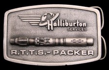 QE12130 *NOS* VINTAGE 1970s ***HALLIBURTON*** R.T.T.S - PACKER OILFIELD BUCKLE