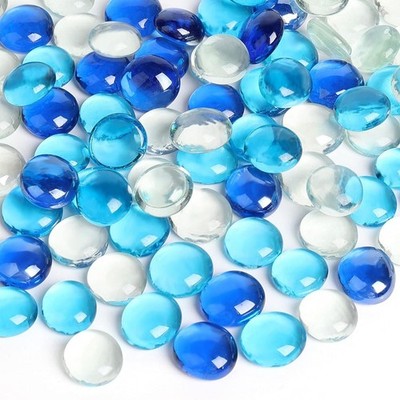5 Lb Flat Glass Marbles, 500PCS Blue Mixed Color Flat Gems Decorative Glass S...