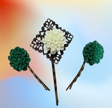 Three Resin Flower Hair Pin Barrettes 22093