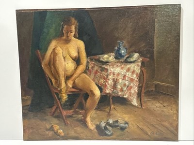 Antique Impressionist Painting Pretty Woman Female Model 1930 s Oil Vintage