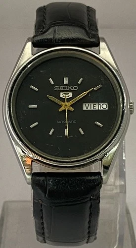 Vintage Formal Seiko5 Black Dial 6309 with "D/D" Watch Automatic Leather Strap
