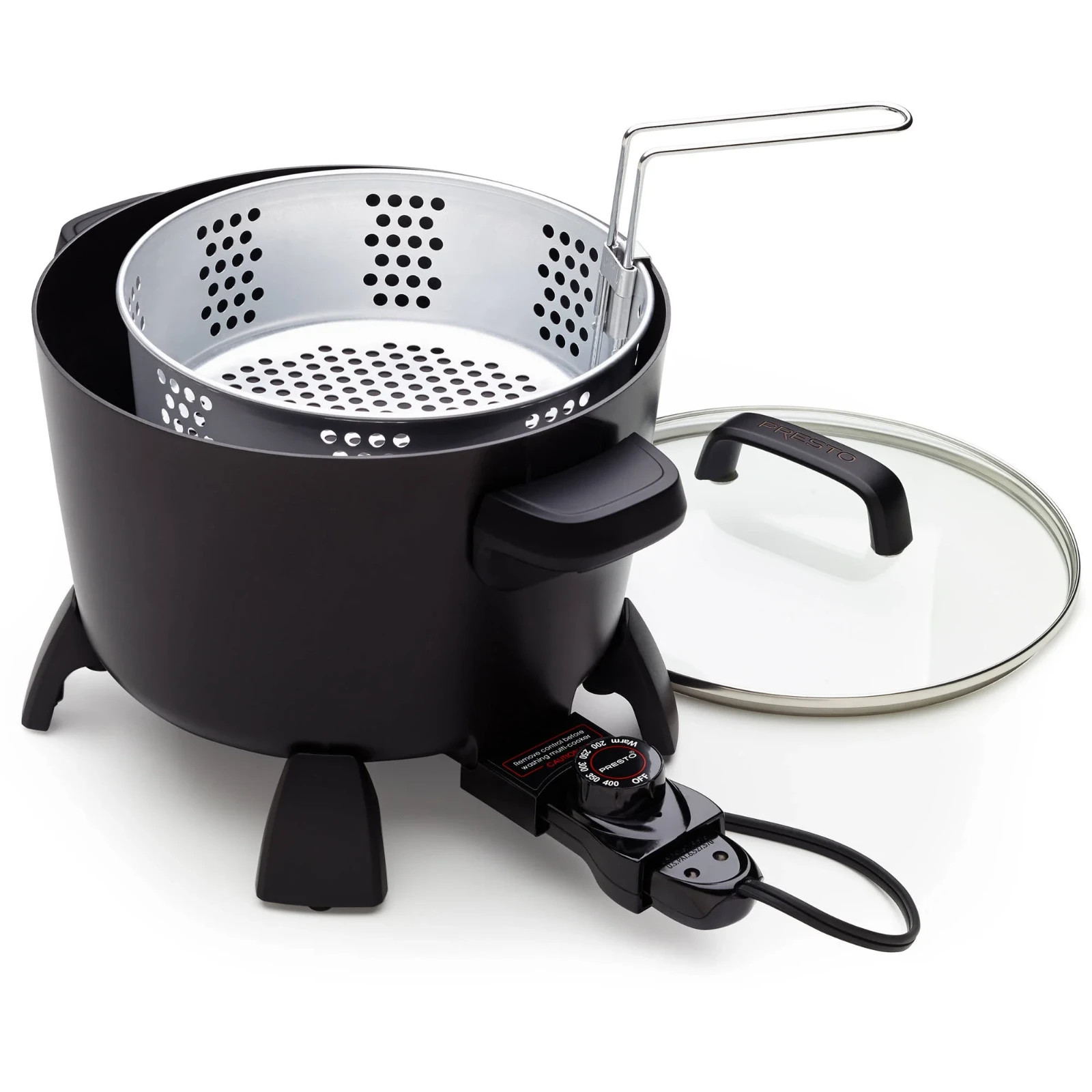 Presto 8-Quart Big Kettle, Steamer and Deep Fryer Multi-Cooker, Black
