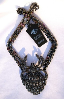 Halloween Eye Candy Rhinestone Black Spider Statement Necklace AB Beads