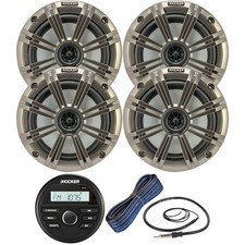 Kicker KMC2 Gauge Stereo Receiver, 4x 6.5" Speaker w/Grilles, Wire, Antenna