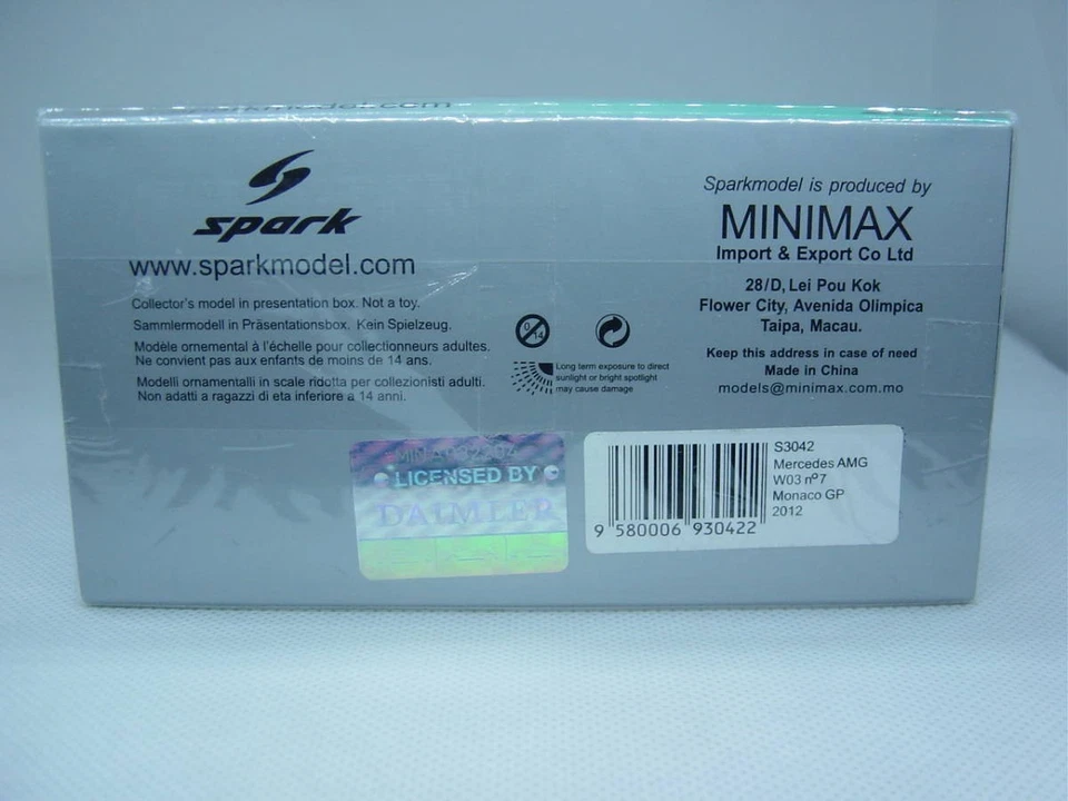 SPARK 1/43 Mercedes AMG W03 #7 Monaco GP 2012 Michael Schumacher S3042 - Image 4 of 4