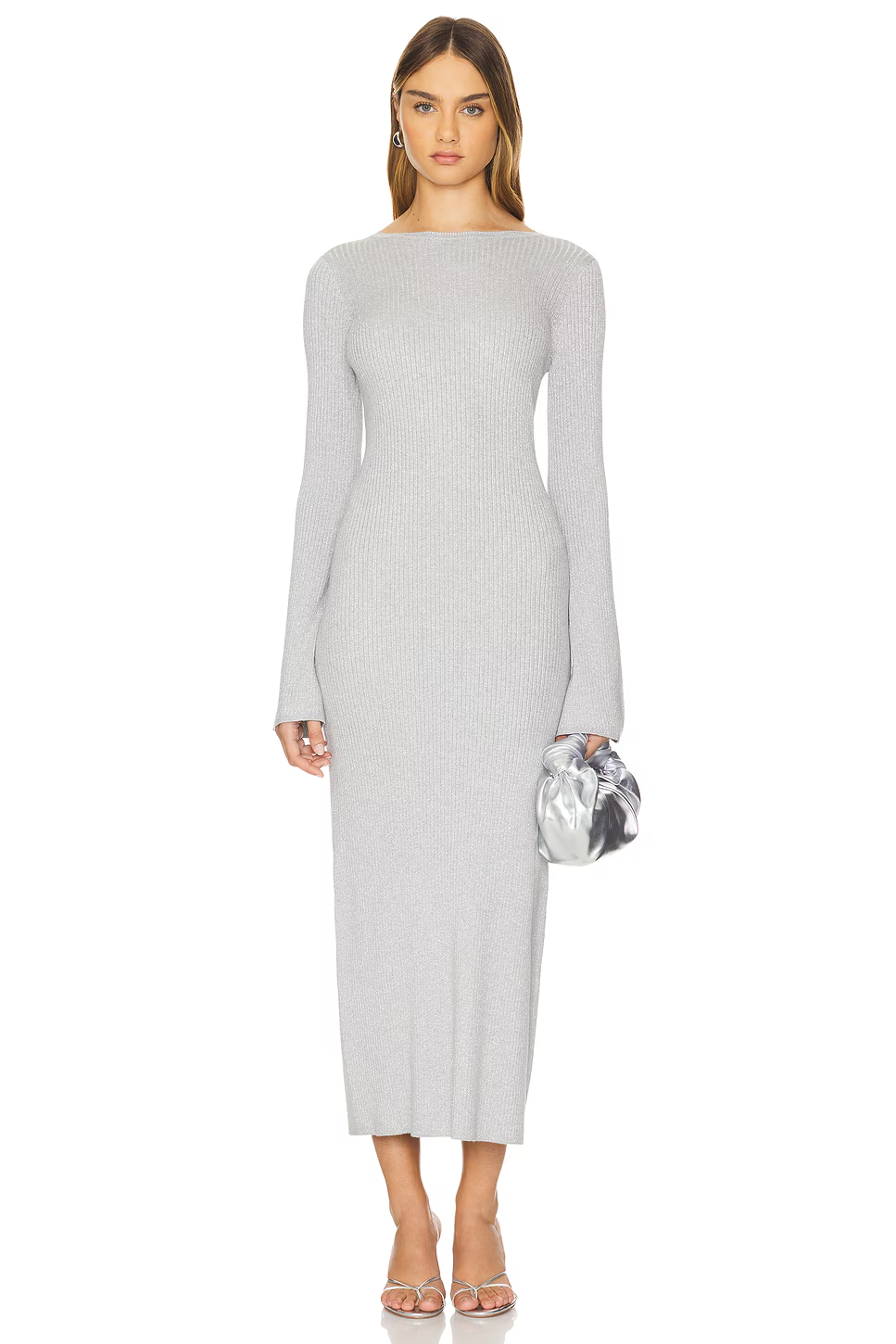 SHOW ME YOUR MUMU City Dress ribbed knit Silver Shimmer size XL NWT $198msrp