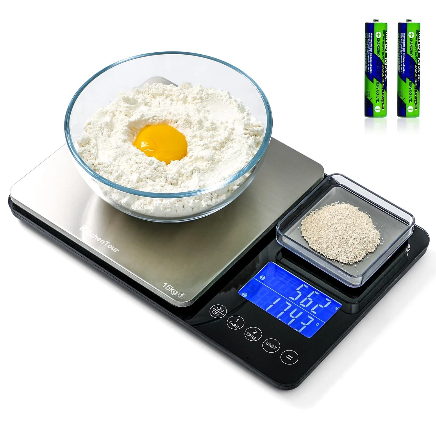 KitchenTour Dual Platform Digital Kitchen Scale Total Weight500g 15kg Black Food
