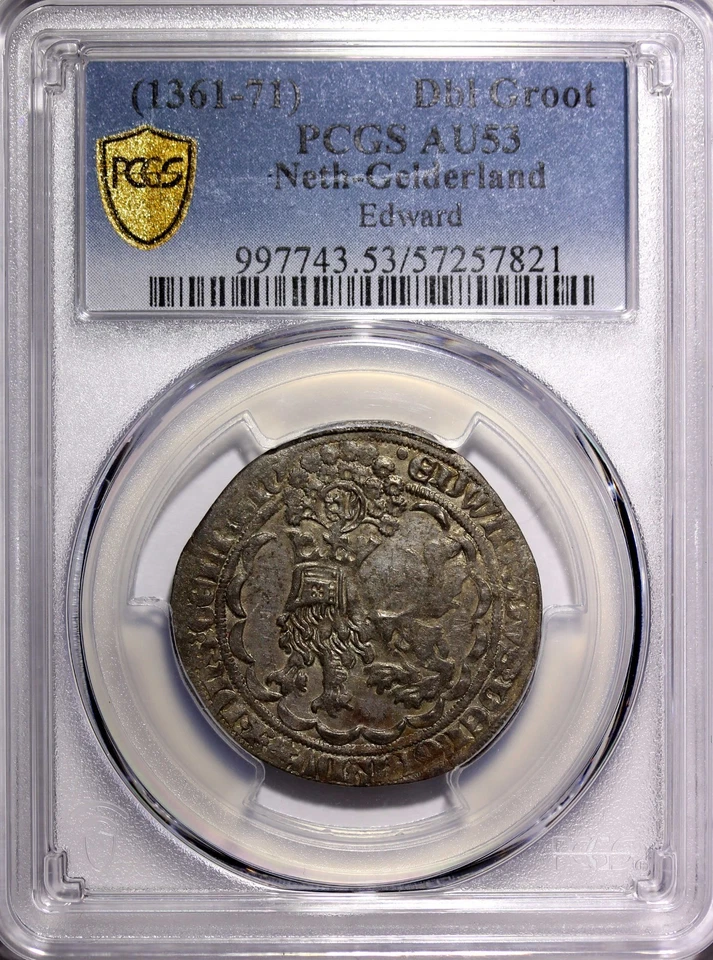 Netherlands Gelderland Edward 1361-1371 Silver Double Groot PCGS AU53 TOP GRADED - Image 2 of 4