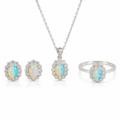 Natural 5x7mm Fire Opal Jewelry Set Ring Stud Earrings Pendant 925 Silver