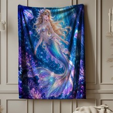 Glowing Mermaid Coral Fleece Blanket Starry Ocean Fantasy Decor