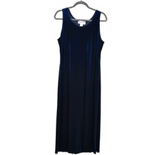 Vintage 90s Velvet Long Maxi Dress Navy Blue Sleeveless Party Prom Women's 12 P