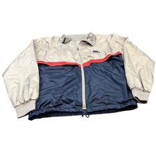 Vintage 80s Asics Tiger Windbreaker Jacket Mens XL Silver Navy Red Colorblock