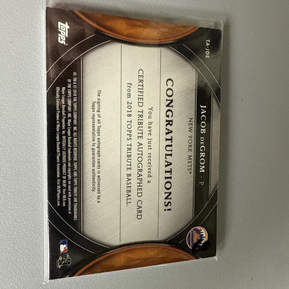 2018 Topps Tribute Orange  Autograph #TA-JDE Jacob deGrom No 7 of 25 - Image 2 of 4