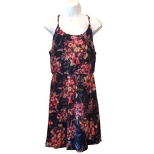 Slip Dress Floral Black Knee-length Lined