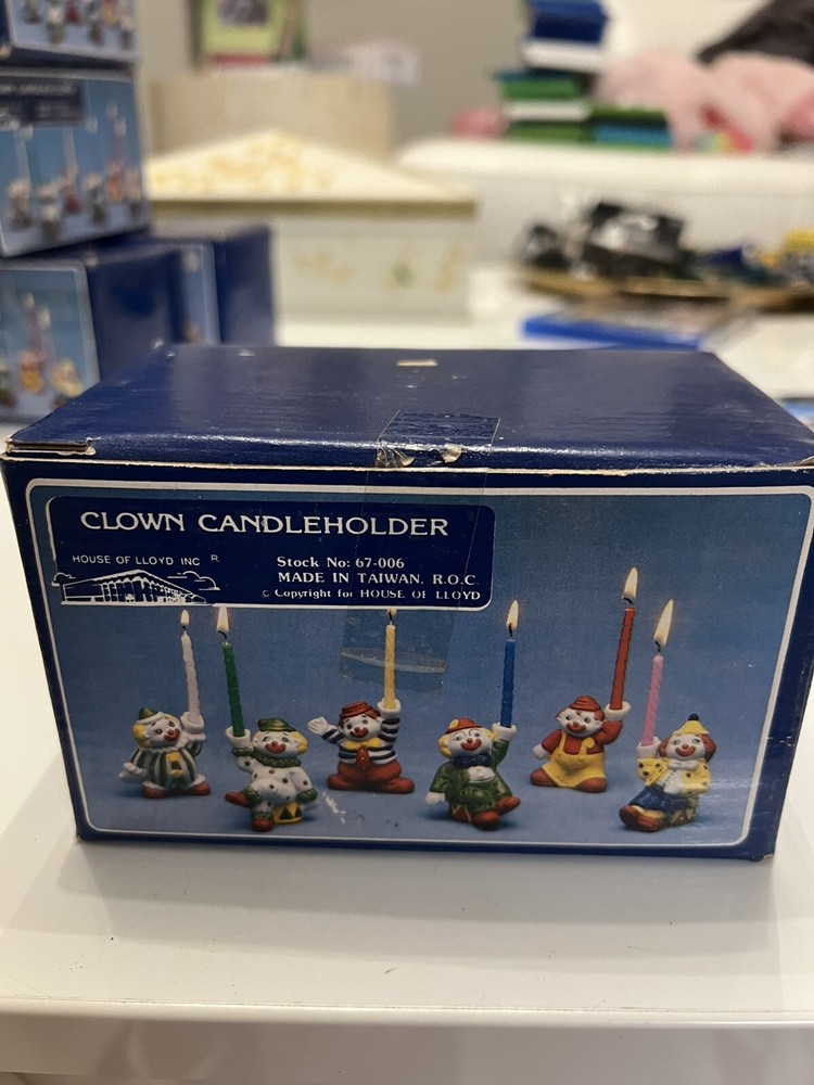 Vintage House Of Lloyd Clowns Birthday Cake Topper Candle Holders 6 Figurine New