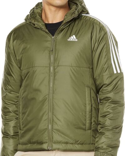 Adidas Essential Insulated Men’s Full Zip Hooded Hoodie Olive Green Jacket #154 - Picture 1 of 9
