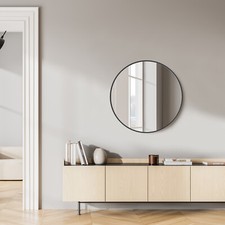 Bathroom Make-up Mirror, Round Hanging Mirror, Black/Gold Metal Frame