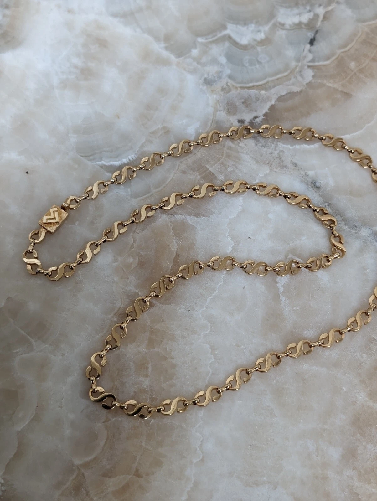 Collana Maglia Vintage Mario Valentino Pieghevole Placcata S Oro 24 Pollici