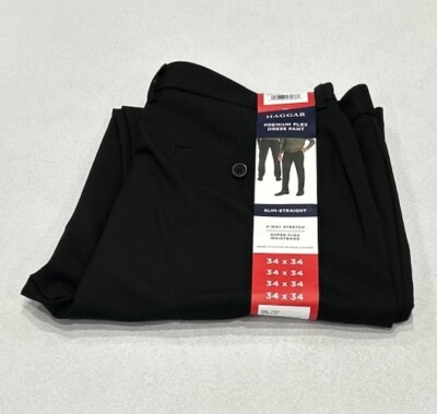 Haggar Men's Slim-Straight Premium Flex Dress Pants, Black, Size 34X34