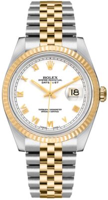 〇純正 ROLEX 16233駒 YG×SS DATEJUST ジュビリーブレス Rolex Datejust 36 18kt YG & SS Black Roman Dial Jubilee