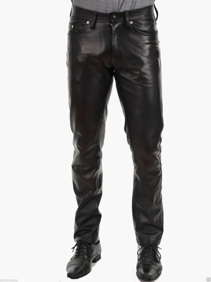 Pantaloni in pelle da uomo, pantaloni in ecopelle aderenti elasticizzati 28-40 | IT